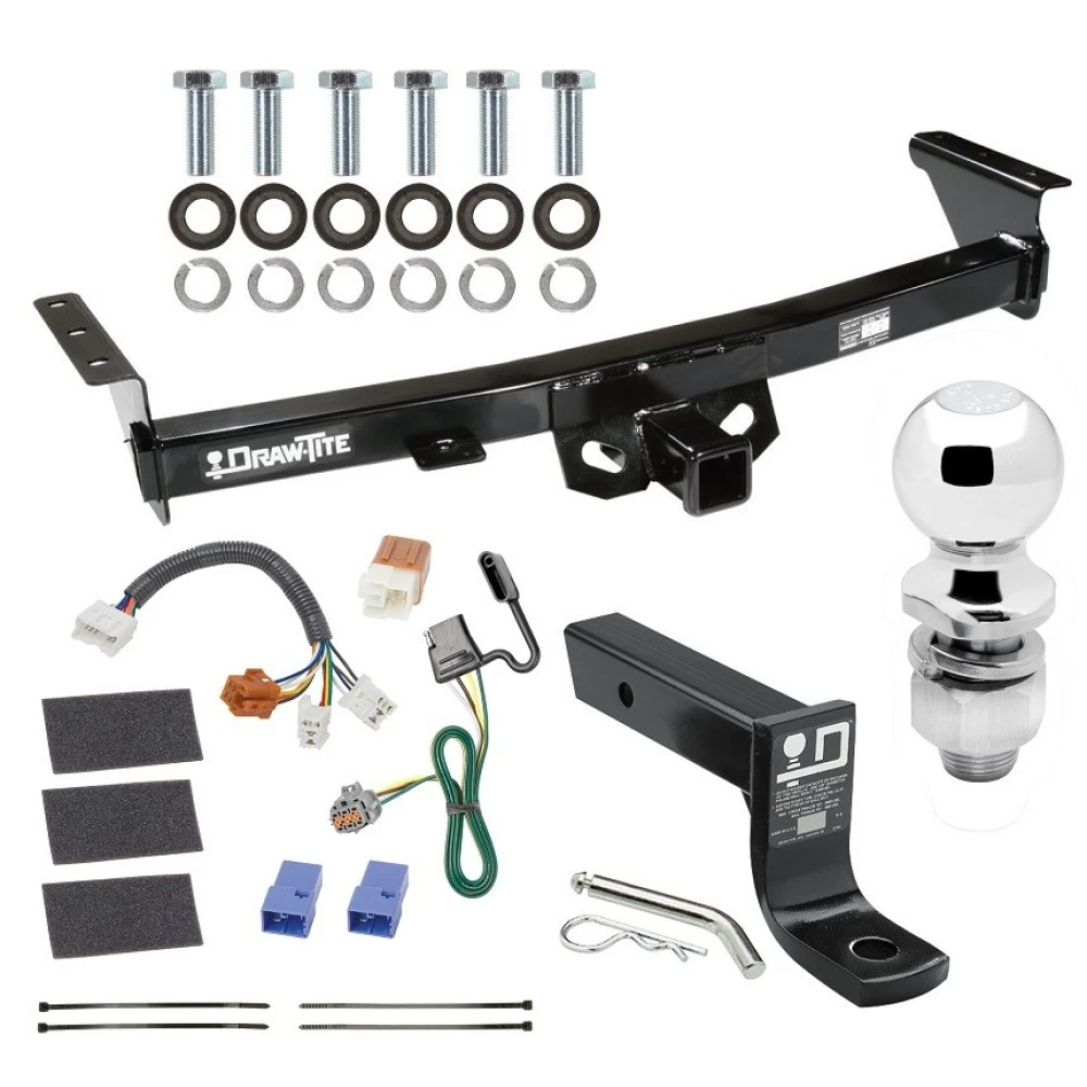 For 2005-2023 Nissan Frontier Trailer Hitch Tow PKG w/ 4-Flat Wiring + Ball Mount w/ 4" Drop + 2" Ball By Draw-Tite