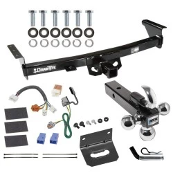 For 05-26 Nissan Frontier 09-12 Suzuki Equator Trailer Hitch Tow PKG w/ 4-Flat Wiring Harness + Triple Ball Ball Mount 1-7/8" & 2" & 2-5/16" Trailer Balls w/ Tow Hook + Pin/Clip + Wiring Bracket By Draw-Tite