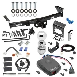 For 2005-2024 Nissan Frontier Trailer Hitch Tow PKG w/ 8K Round Bar Weight Distribution Hitch w/ 2-5/16" Ball + 2" Ball + Pin/Clip + Pro Series Pilot Brake Control + Plug & Play BC Adapter + 7-Way RV Wiring By Draw-Tite