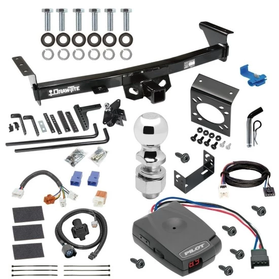 For 2005-2024 Nissan Frontier Trailer Hitch Tow PKG w/ 8K Round Bar Weight Distribution Hitch w/ 2-5/16" Ball + 2" Ball + Pin/Clip + Pro Series Pilot Brake Control + Plug & Play BC Adapter + 7-Way RV Wiring By Draw-Tite
