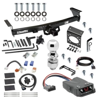 For 2005-2024 Nissan Frontier Trailer Hitch Tow PKG w/ 8K Round Bar Weight Distribution Hitch w/ 2-5/16" Ball + 2" Ball + Pin/Clip + Tekonsha Brakeman IV Brake Control + Plug & Play BC Adapter + 7-Way RV Wiring By Draw-Tite