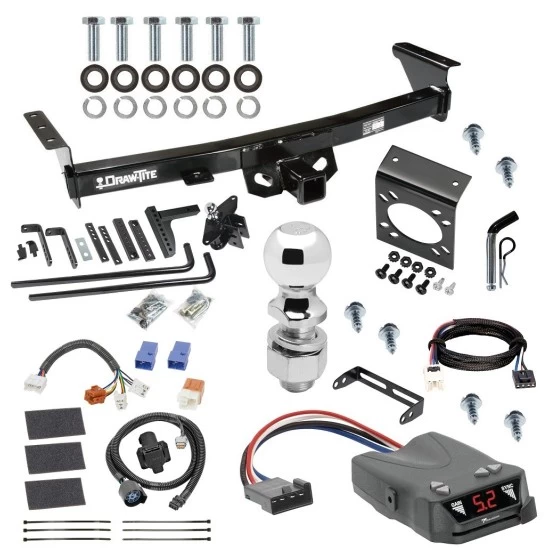 For 2005-2024 Nissan Frontier Trailer Hitch Tow PKG w/ 8K Round Bar Weight Distribution Hitch w/ 2-5/16" Ball + 2" Ball + Pin/Clip + Tekonsha Brakeman IV Brake Control + Plug & Play BC Adapter + 7-Way RV Wiring By Draw-Tite