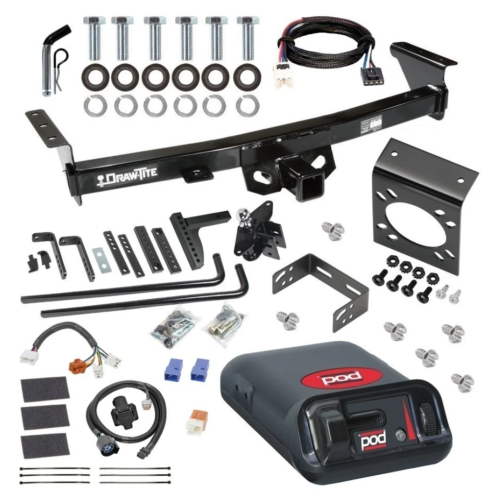 For 2005-2024 Nissan Frontier Trailer Hitch Tow PKG w/ 8K Round Bar Weight Distribution Hitch w/ 2-5/16" Ball + Pin/Clip + Pro Series POD Brake Control + Plug & Play BC Adapter + 7-Way RV Wiring By Draw-Tite