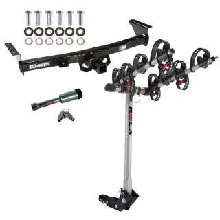 For 2005-2024 Nissan Frontier Trailer Hitch Tow PKG w/ 4 Bike Carrier Rack + Hitch Lock By Draw-Tite
