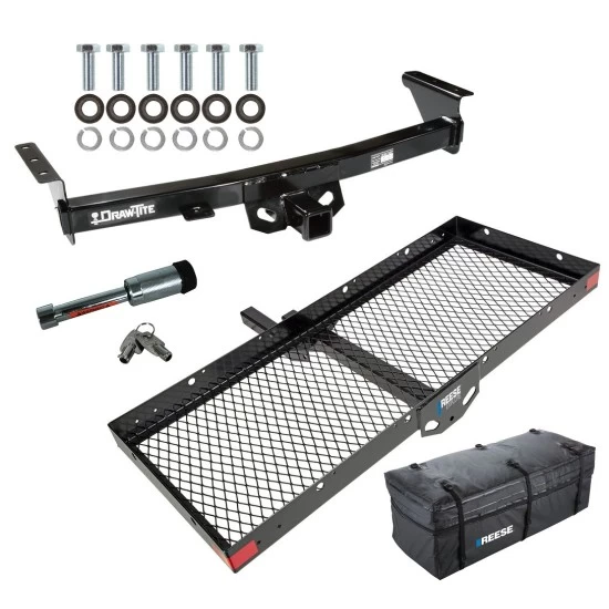 For 2005-2024 Nissan Frontier Trailer Hitch Tow PKG w/ 48" x 20" Cargo Carrier + Cargo Bag + Hitch Lock By Draw-Tite