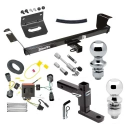 For 2011-2016 Chrysler Town & Country Trailer Hitch Tow PKG w/ 4-Flat Wiring Harness + Adjustable Drop Rise Ball Mount + Pin/Clip + 2" Ball + 1-7/8" Ball + Dual Hitch & Coupler Locks By Draw-Tite