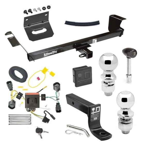 For 2011-2020 Dodge Grand Caravan Trailer Hitch Tow PKG w/ 4-Flat Wiring + Ball Mount w/ 4" Drop + 2" Ball + 2-5/16" Ball + Wiring Bracket + Hitch Lock + Hitch Cover By Draw-Tite