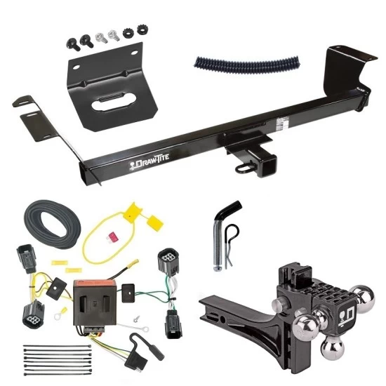 For 2011-2016 Chrysler Town & Country Trailer Hitch Tow PKG w/ 4-Flat Wiring Harness + Adjustable Drop Rise Triple Ball Ball Mount 1-7/8" & 2" & 2-5/16" Trailer Balls + Pin/Clip + Wiring Bracket By Draw-Tite