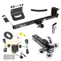 For 11-16 Chrysler Town and Country 21-21 Grand Caravan 11-20 Dodge Grand Caravan 12-15 RAM C/V Trailer Hitch Tow PKG w/ 4-Flat Wiring Harness + Triple Ball Ball Mount 1-7/8" & 2" & 2-5/16" Trailer Balls w/ Tow Hook + Pin/Clip + Wir