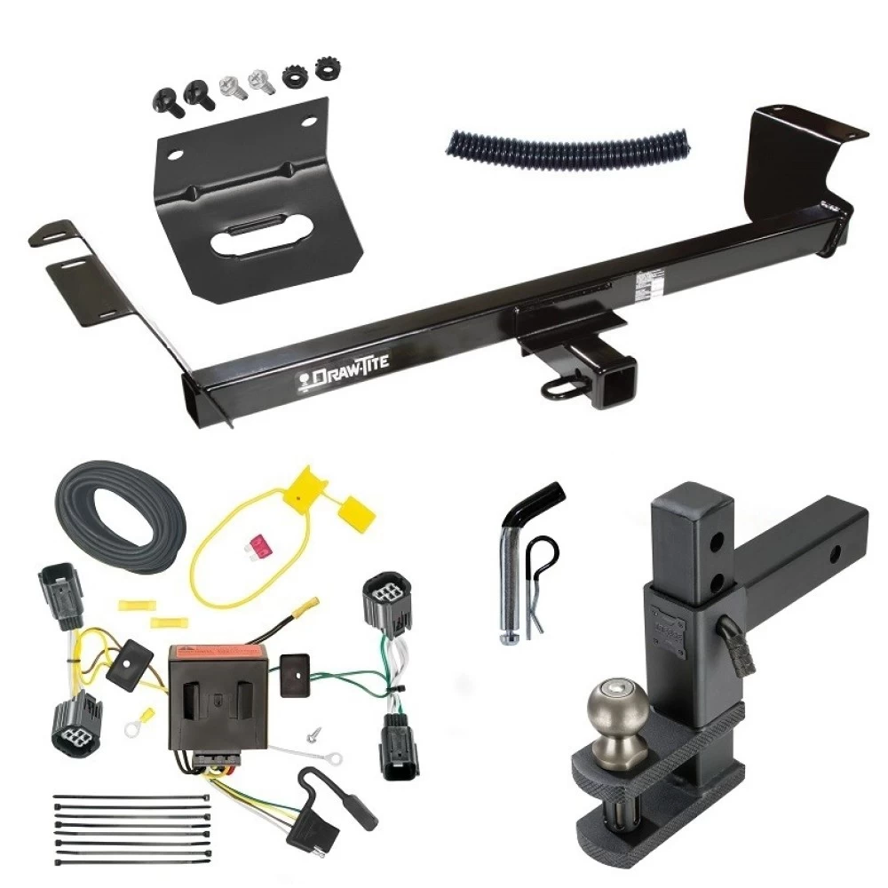 For 2011-2020 Dodge Grand Caravan Trailer Hitch Tow PKG w/ 4-Flat Wiring Harness + Adjustable Drop Rise Clevis Hitch Ball Mount w/ 2" Ball + Pin/Clip + Wiring Bracket By Draw-Tite