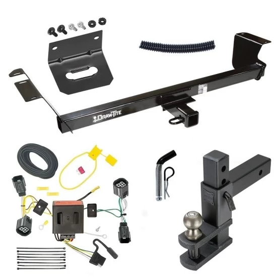 For 2011-2020 Dodge Grand Caravan Trailer Hitch Tow PKG w/ 4-Flat Wiring Harness + Adjustable Drop Rise Clevis Hitch Ball Mount w/ 2" Ball + Pin/Clip + Wiring Bracket By Draw-Tite