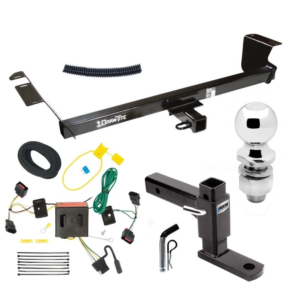 For 2008-2010 Dodge Grand Caravan Trailer Hitch Tow PKG w/ 4-Flat Wiring Harness + Adjustable Drop Rise Ball Mount + Pin/Clip + 2" Ball By Draw-Tite
