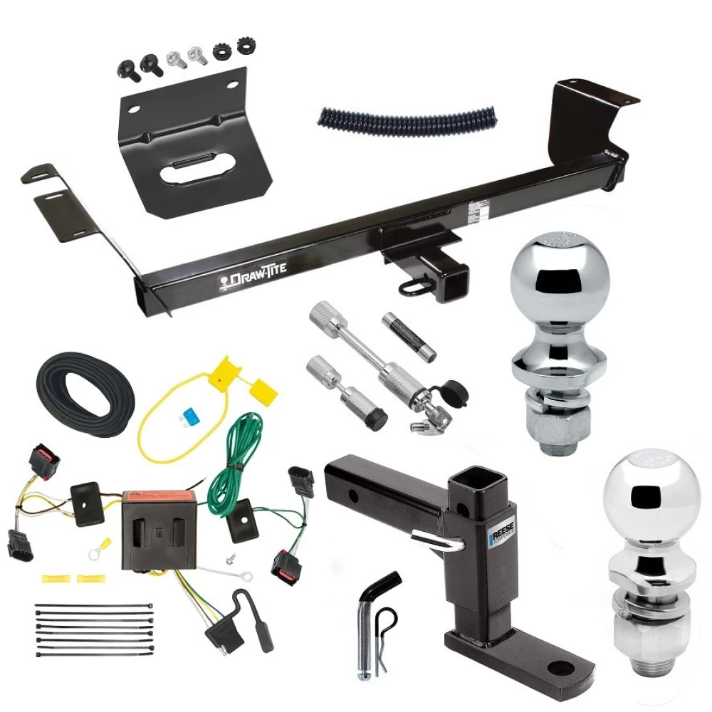 For 2008-2010 Chrysler Town & Country Trailer Hitch Tow PKG w/ 4-Flat Wiring Harness + Adjustable Drop Rise Ball Mount + Pin/Clip + 2" Ball + 1-7/8" Ball + Dual Hitch & Coupler Locks By Draw-Tite