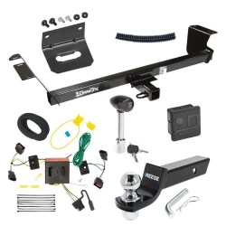 For 08-10 Chrysler Town and Country Dodge Grand Caravan Trailer Hitch Tow PKG w/ 4-Flat Wiring + Starter Kit Ball Mount w/ 2" Drop & 2" Ball + Wiring Bracket + Hitch Lock + Hitch Cover By Draw-Tite
