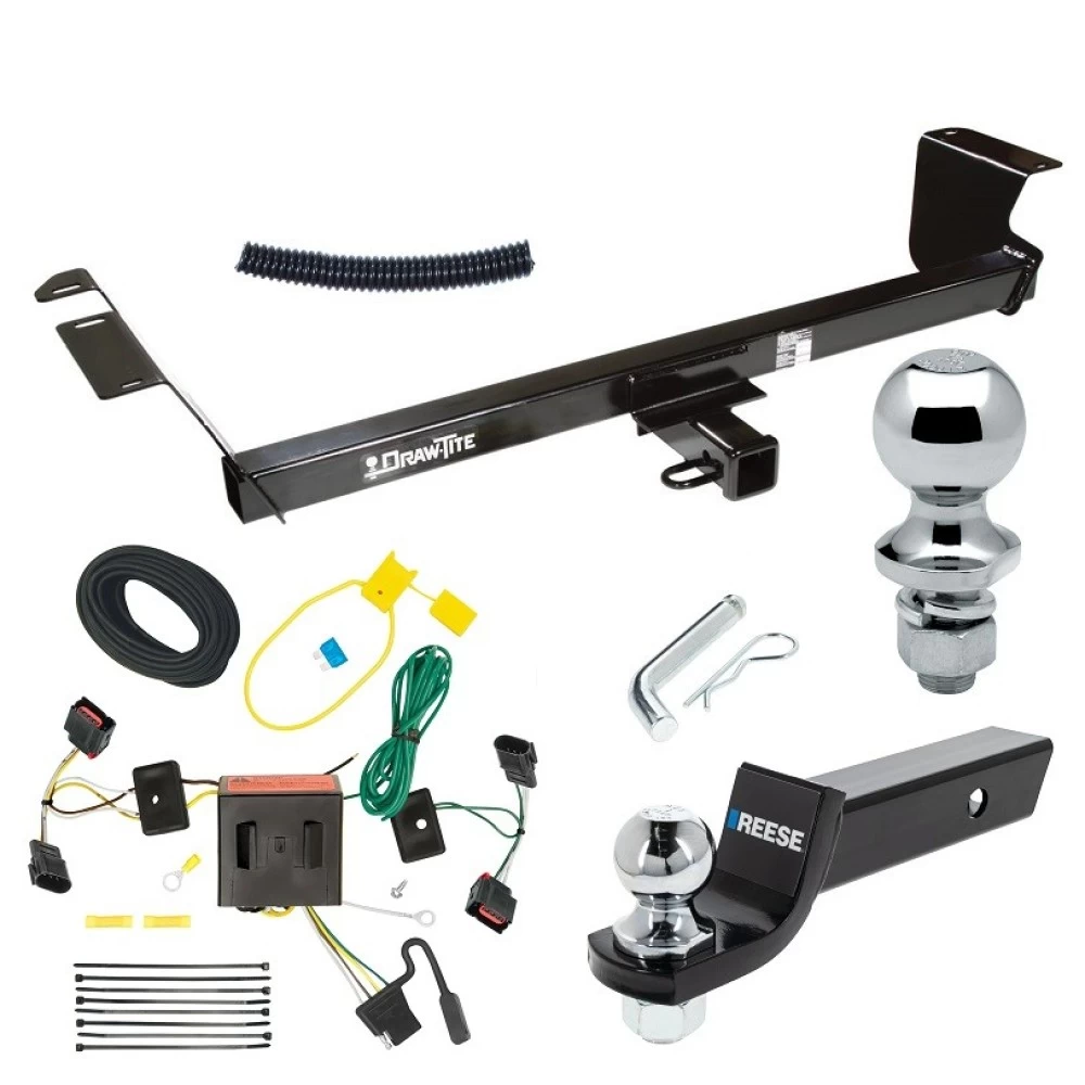 For 2008-2010 Dodge Grand Caravan Trailer Hitch Tow PKG w/ 4-Flat Wiring + Starter Kit Ball Mount w/ 2" Drop & 2" Ball + 1-7/8" Ball By Draw-Tite