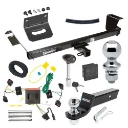 For 08-10 Chrysler Town and Country Dodge Grand Caravan Trailer Hitch Tow PKG w/ 4-Flat Wiring + Starter Kit Ball Mount w/ 2" Drop & 2" Ball + 1-7/8" Ball + Wiring Bracket + Hitch Lock + Hitch Cover By Draw-Tite