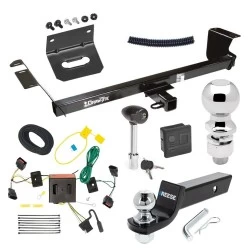 For 2008-2010 Dodge Grand Caravan Trailer Hitch Tow PKG w/ 4-Flat Wiring + Starter Kit Ball Mount w/ 2" Drop & 2" Ball + 2-5/16" Ball + Wiring Bracket + Hitch Lock + Hitch Cover By Draw-Tite
