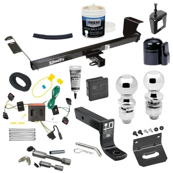 For 2008-2010 Dodge Grand Caravan Trailer Hitch Tow PKG w/ 4-Flat Wiring + Ball Mount w/ 4" Drop + 2" Ball + 2-5/16" Ball + Wiring Bracket + Dual Hitch & Coupler Locks + Hitch Cover + Wiring Tester + Ball Lube +Electric Grease + Ball Wr