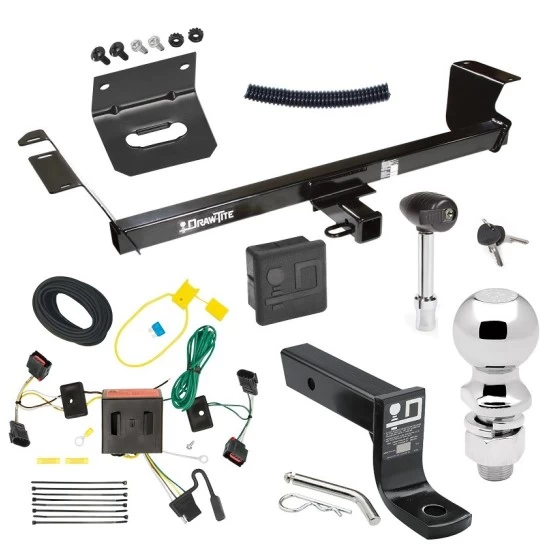 For 2008-2010 Dodge Grand Caravan Trailer Hitch Tow PKG w/ 4-Flat Wiring + Ball Mount w/ 4" Drop + 2-5/16" Ball + Wiring Bracket + Hitch Lock + Hitch Cover By Draw-Tite