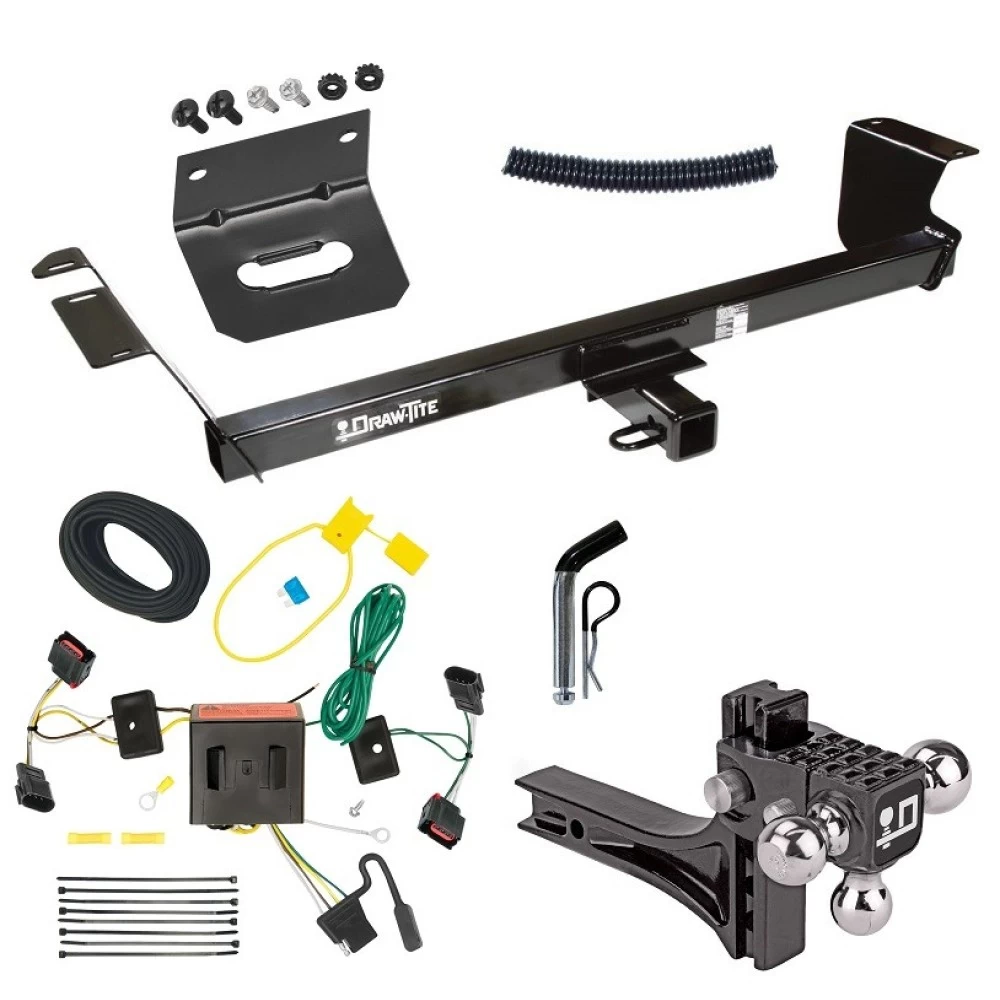 For 2008-2010 Dodge Grand Caravan Trailer Hitch Tow PKG w/ 4-Flat Wiring Harness + Adjustable Drop Rise Triple Ball Ball Mount 1-7/8" & 2" & 2-5/16" Trailer Balls + Pin/Clip + Wiring Bracket By Draw-Tite