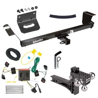 For 2008-2010 Dodge Grand Caravan Trailer Hitch Tow PKG w/ 4-Flat Wiring Harness + Adjustable Drop Rise Triple Ball Ball Mount 1-7/8" & 2" & 2-5/16" Trailer Balls + Pin/Clip + Wiring Bracket By Draw-Tite