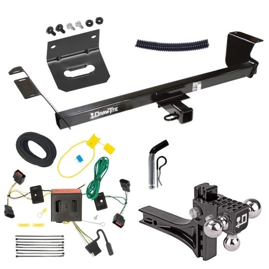 For 2008-2010 Chrysler Town & Country Trailer Hitch Tow PKG w/ 4-Flat Wiring Harness + Adjustable Drop Rise Triple Ball Ball Mount 1-7/8" & 2" & 2-5/16" Trailer Balls + Pin/Clip + Wiring Bracket By Draw-Tite