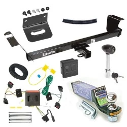 For 08-10 Chrysler Town and Country Dodge Grand Caravan Trailer Hitch Tow PKG w/ 4-Flat Wiring + Starter Kit Ball Mount w/ 2" Drop & 1-7/8" Ball + Wiring Bracket + Hitch Lock + Hitch Cover By Draw-Tite