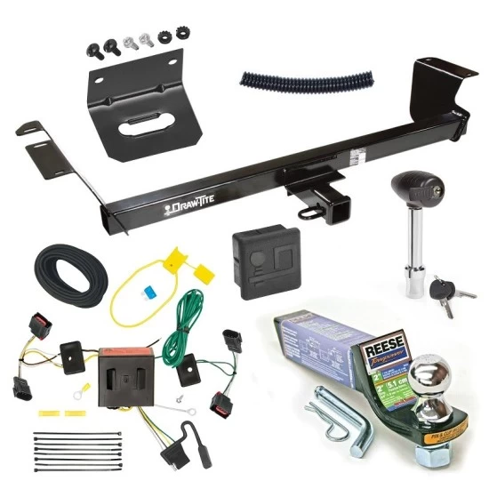 For 2008-2010 Dodge Grand Caravan Trailer Hitch Tow PKG w/ 4-Flat Wiring + Starter Kit Ball Mount w/ 2" Drop & 1-7/8" Ball + Wiring Bracket + Hitch Lock + Hitch Cover By Draw-Tite