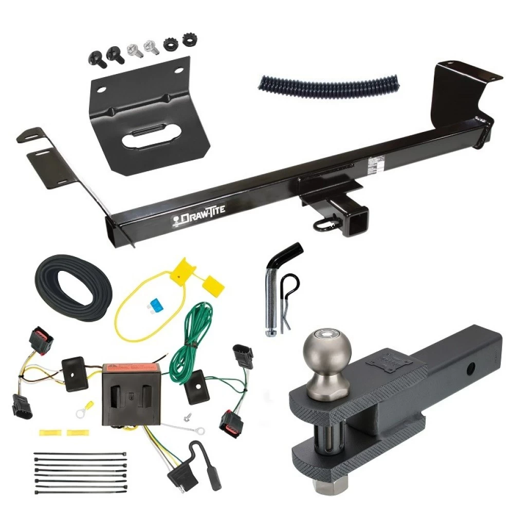 For 2008-2010 Dodge Grand Caravan Trailer Hitch Tow PKG w/ 4-Flat Wiring Harness + Clevis Hitch Ball Mount w/ 2" Ball + Pin/Clip + Wiring Bracket By Draw-Tite
