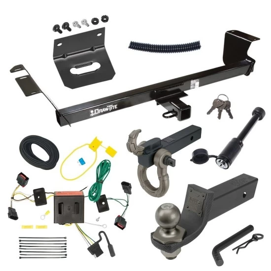 For 2008-2010 Dodge Grand Caravan Trailer Hitch Tow PKG w/ 4-Flat Wiring + Interlock Tactical Starter Kit w/ 2" Drop & 2" Ball + Tactical Hook & Shackle Mount + Tactical Dogbone Lock + Wiring Bracket By Draw-Tite