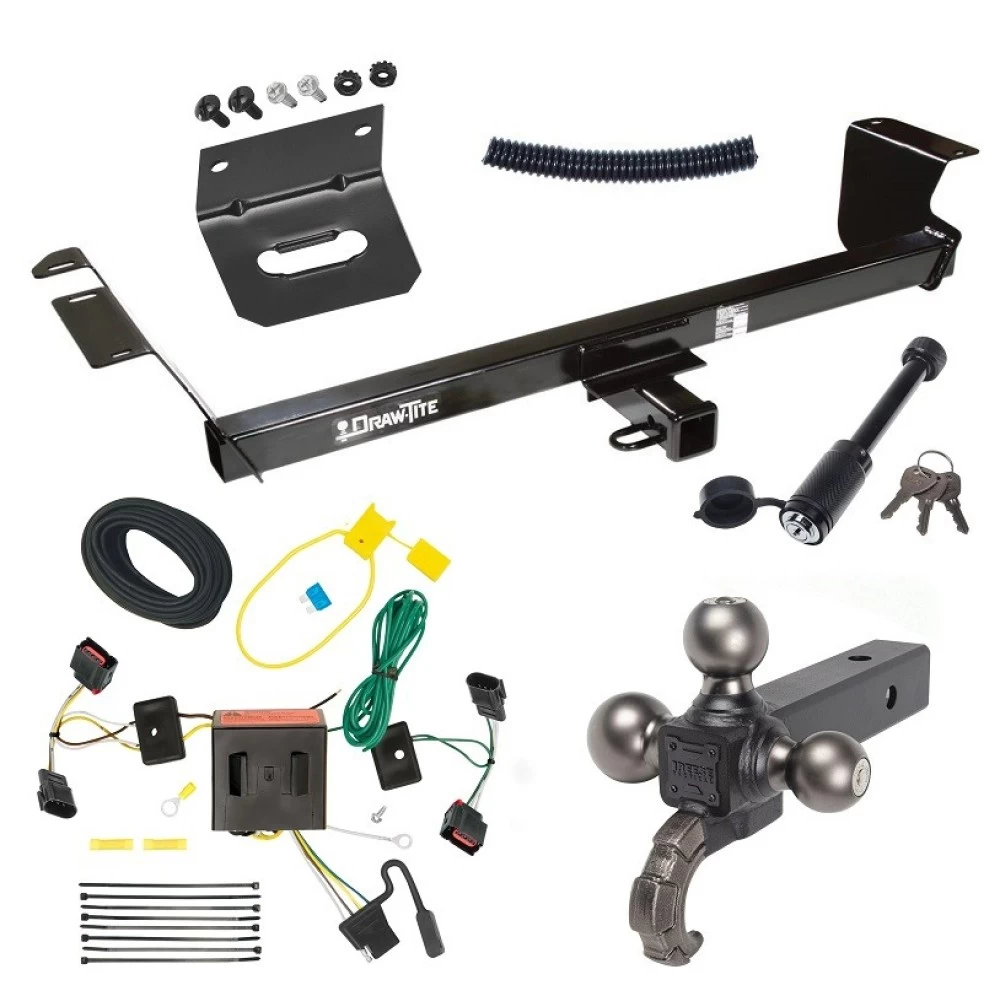 For 2008-2010 Dodge Grand Caravan Trailer Hitch Tow PKG w/ 4-Flat Wiring + Triple Ball Tactical Ball Mount 1-7/8" & 2" & 2-5/16" Balls w/ Tow Hook + Tactical Dogbone Lock + Wiring Bracket By Draw-Tite