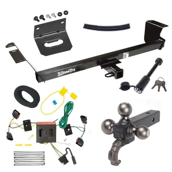 For 2008-2010 Dodge Grand Caravan Trailer Hitch Tow PKG w/ 4-Flat Wiring + Triple Ball Tactical Ball Mount 1-7/8" & 2" & 2-5/16" Balls w/ Tow Hook + Tactical Dogbone Lock + Wiring Bracket By Draw-Tite