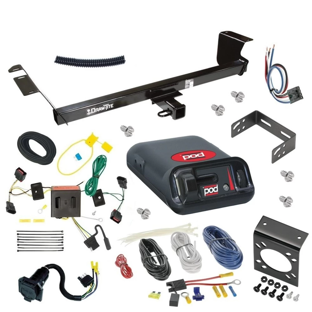 For 2008-2010 Dodge Grand Caravan Trailer Hitch Tow PKG w/ Pro Series POD Brake Control + Generic BC Wiring Adapter + 7-Way RV Wiring By Draw-Tite