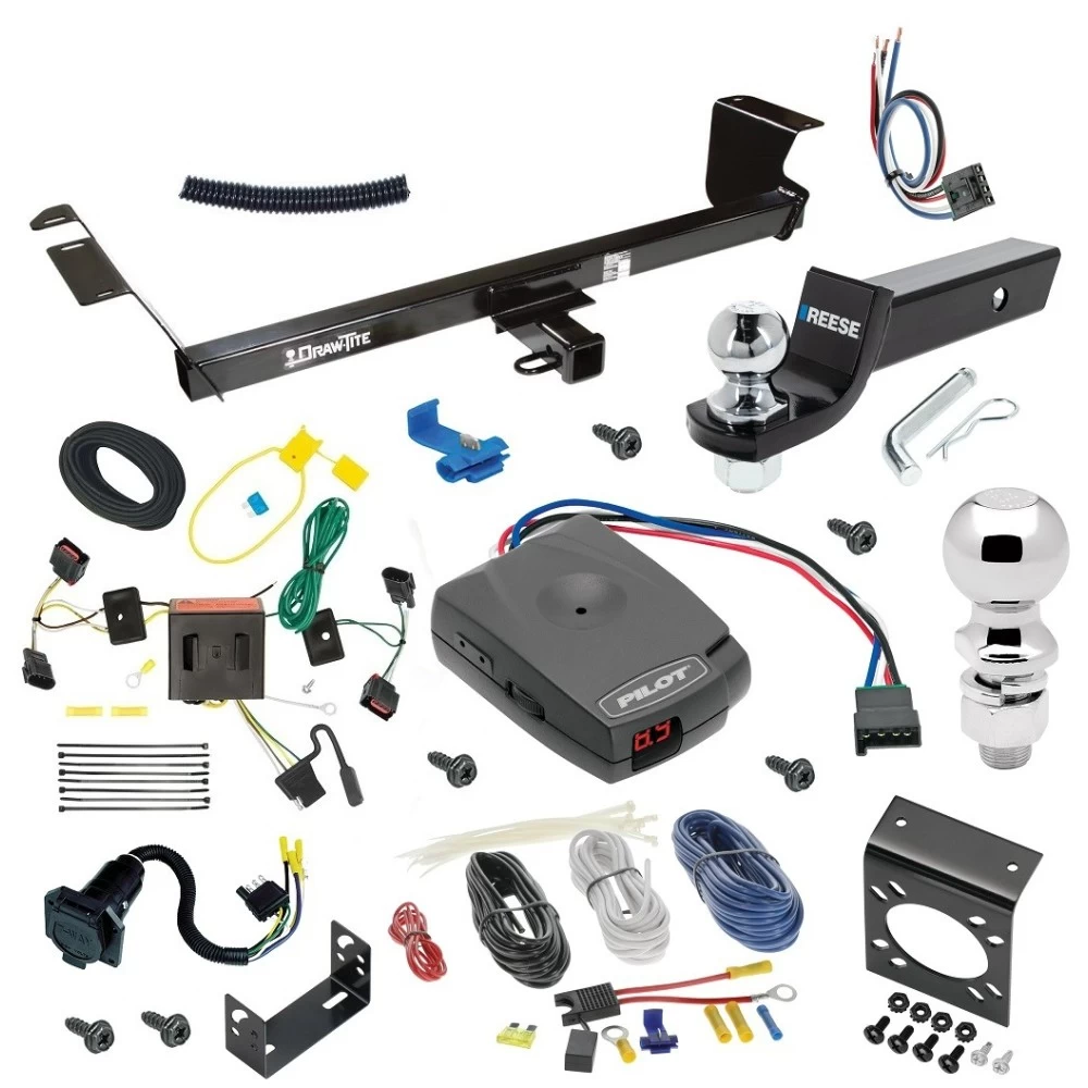 For 2008-2010 Dodge Grand Caravan Trailer Hitch Tow PKG w/ Pro Series Pilot Brake Control + Generic BC Wiring Adapter + 7-Way RV Wiring + 2" & 2-5/16" Ball & Drop Mount By Draw-Tite