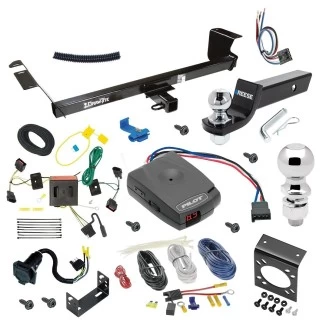 For 2008-2010 Dodge Grand Caravan Trailer Hitch Tow PKG w/ Pro Series Pilot Brake Control + Generic BC Wiring Adapter + 7-Way RV Wiring + 2" & 2-5/16" Ball & Drop Mount By Draw-Tite