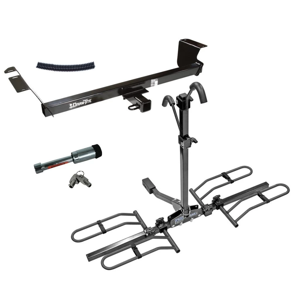 For 2008-2020 Dodge Grand Caravan Trailer Hitch Tow PKG w/ 2 Bike Plaform Style Carrier Rack + Hitch Lock By Draw-Tite