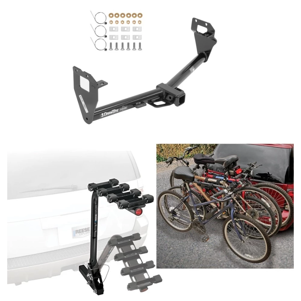 Trailer Hitch w/ 4 Bike Rack For 15-23 Jeep Renegade Approved for Recreational & Offroad Use Carrier for Adult Woman or Child Bicycles Foldable