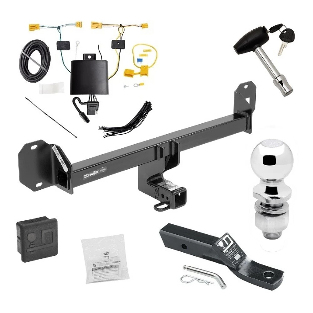 Custom Fit Trailer Hitch Wiring Harness (Plug & Play) 2" Drop Ball-Mount w/ Pin/Clip 2" Chrome Ball Security Lock Pin Rubber Hitch Plug Cover Installation Hardware Installation Instructions 76082 118747 23 63845 580407 7010 Draw-Tite Traile Trailer Tow Hitch For 16-22 Mercedes-Benz GLC300 Except PO3 Premium Package Deluxe Package Wiring 2" Ball and Lock