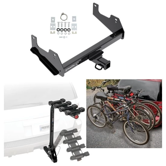 Trailer Hitch w/ 4 Bike Rack For 15-24 Ford F-150 17-23 Raptor 2" Towing Receiver Raptor Approved for Recreational & Offroad Use Carrier for Adult Woman or Child Bicycles Foldable