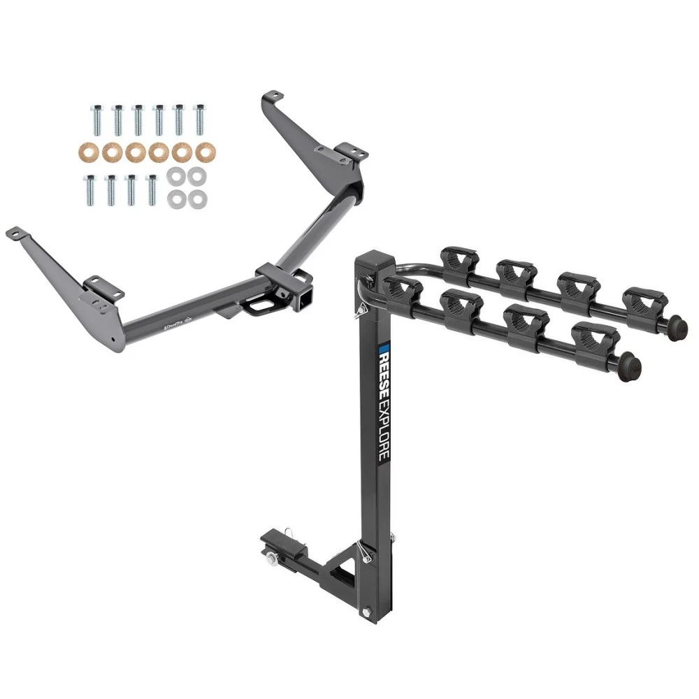 Trailer Tow Hitch w/ 4 Bike Rack For 17-24 Nissan TITAN Except XD Trims tilt away adult or child arms fold down carrier