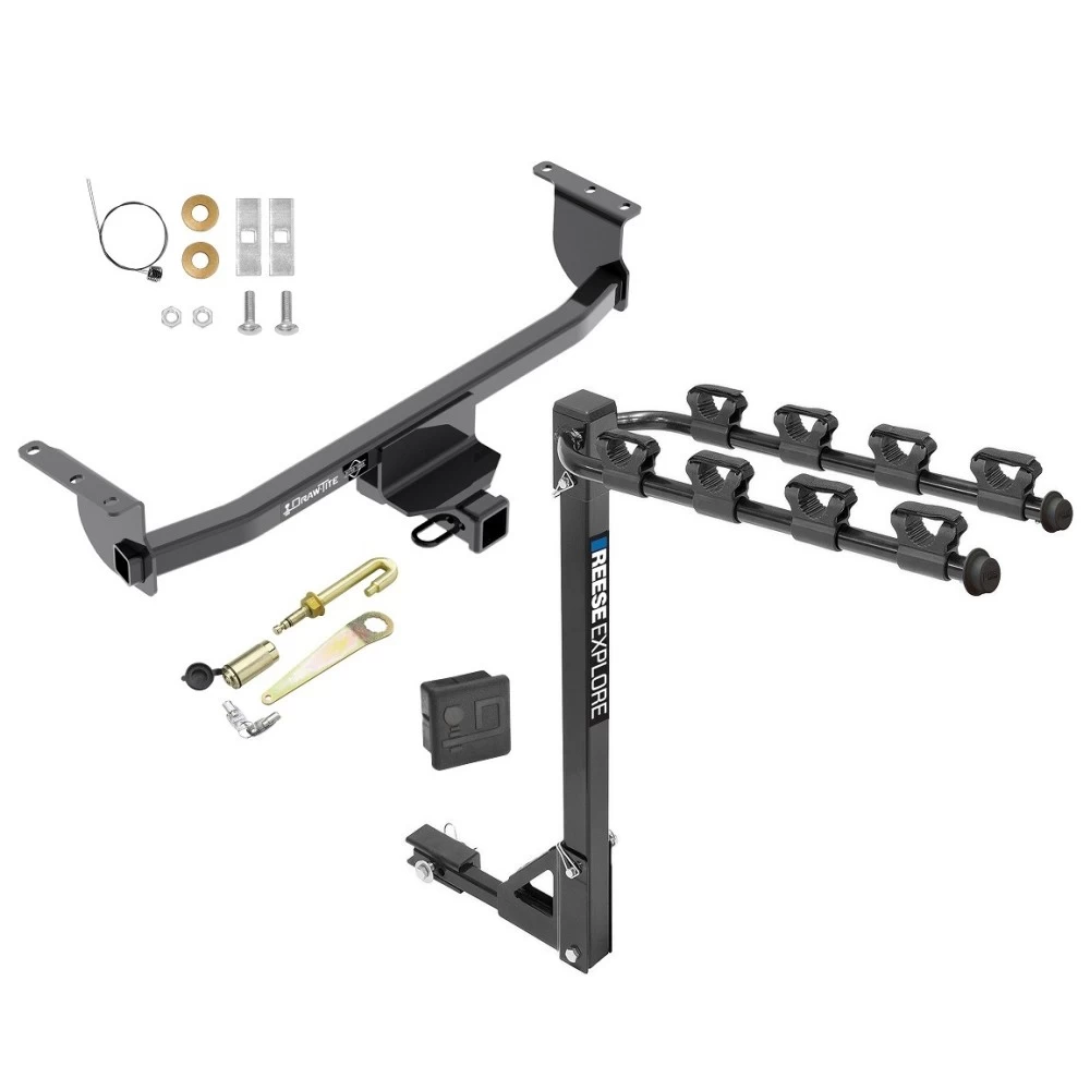 Trailer Tow Hitch w/ 4 Bike Rack For 17-22 Nissan Rogue Sport tilt away adult or child arms fold down carrier w/ Lock and Cover