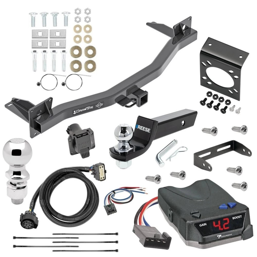 For 2018-2023 Chevrolet Traverse Trailer Hitch Tow PKG w/ Tekonsha BRAKE-EVN Brake Control + Generic BC Wiring Adapter + 7-Way RV Wiring + 2" & 2-5/16" Ball & Drop Mount By Draw-Tite