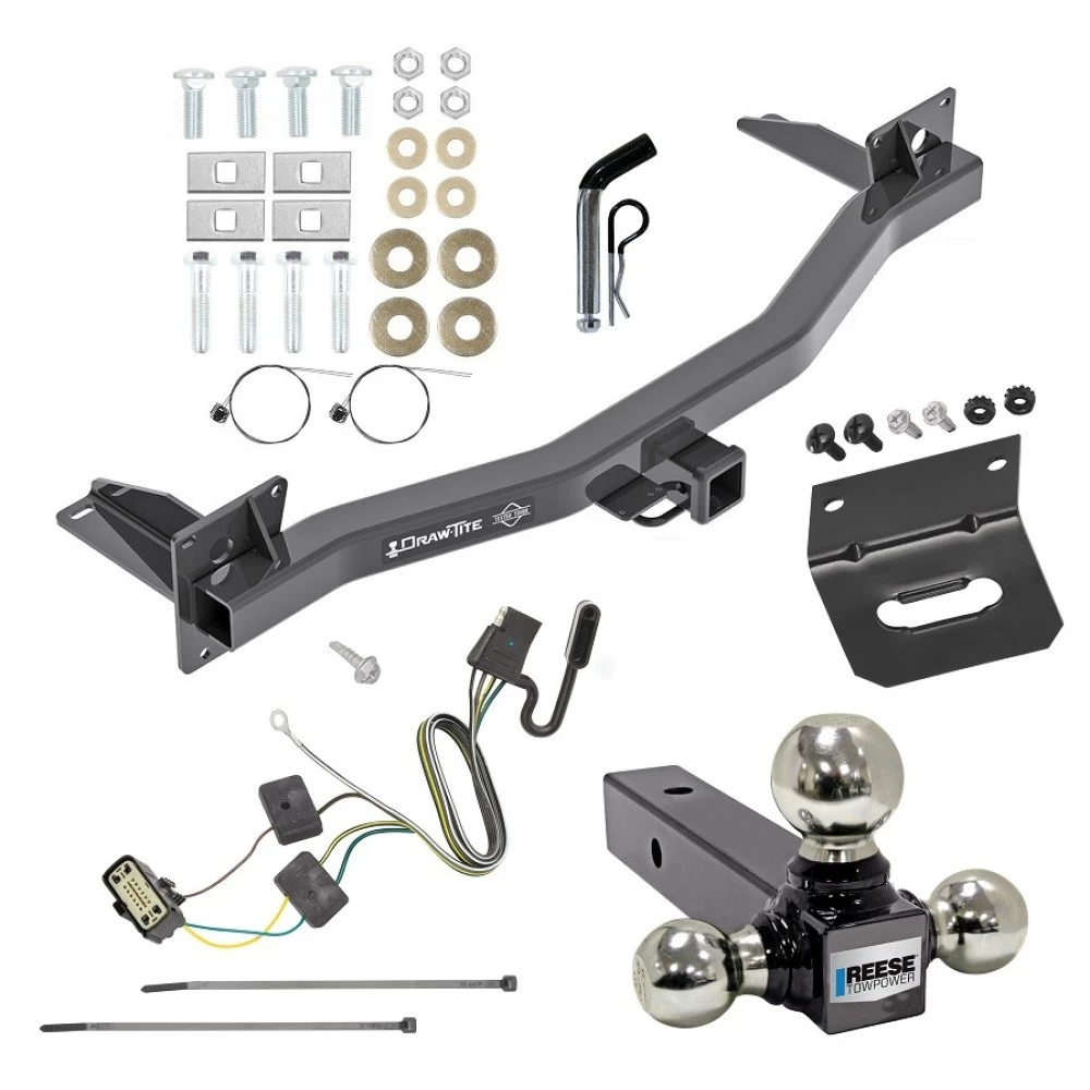 For 2018-2023 Chevrolet Traverse Trailer Hitch Tow PKG w/ 4-Flat Wiring Harness + Triple Ball Ball Mount 1-7/8" & 2" & 2-5/16" Trailer Balls + Pin/Clip + Wiring Bracket By Draw-Tite