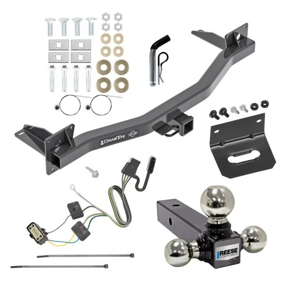 For 2018-2023 Chevrolet Traverse Trailer Hitch Tow PKG w/ 4-Flat Wiring Harness + Triple Ball Ball Mount 1-7/8" & 2" & 2-5/16" Trailer Balls + Pin/Clip + Wiring Bracket By Draw-Tite