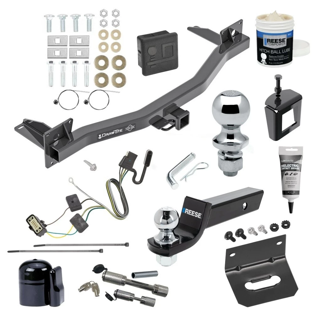 For 2018-2023 Buick Enclave Trailer Hitch Tow PKG w/ 4-Flat Wiring + Starter Kit Ball Mount w/ 2" Drop & 2" Ball + 1-7/8" Ball + Wiring Bracket + Dual Hitch & Coupler Locks + Hitch Cover + Wiring Tester + Ball Lube +Electric Grease 