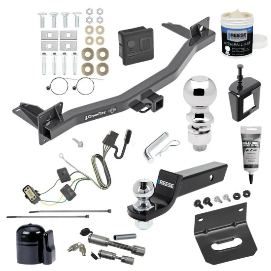 For 2018-2023 Chevrolet Traverse Trailer Hitch Tow PKG w/ 4-Flat Wiring + Starter Kit Ball Mount w/ 2" Drop & 2" Ball + 2-5/16" Ball + Wiring Bracket + Dual Hitch & Coupler Locks + Hitch Cover + Wiring Tester + Ball Lube +Electric G