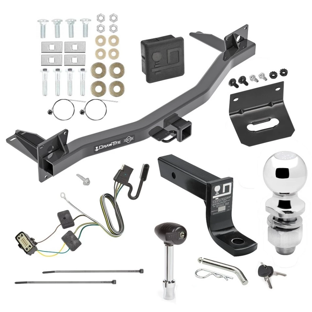 For 2018-2023 Chevrolet Traverse Trailer Hitch Tow PKG w/ 4-Flat Wiring + Ball Mount w/ 4" Drop + 2" Ball + Wiring Bracket + Hitch Lock + Hitch Cover By Draw-Tite