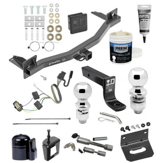 For 2018-2023 Chevrolet Traverse Trailer Hitch Tow PKG w/ 4-Flat Wiring + Ball Mount w/ 4" Drop + 2" Ball + 2-5/16" Ball + Wiring Bracket + Dual Hitch & Coupler Locks + Hitch Cover + Wiring Tester + Ball Lube +Electric Grease + Ball Wre