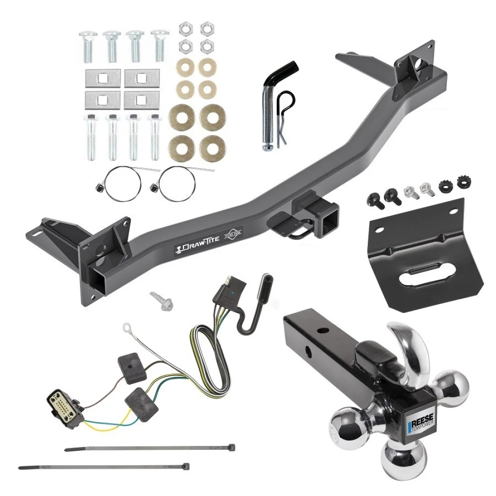 For 2018-2023 Chevrolet Traverse Trailer Hitch Tow PKG w/ 4-Flat Wiring Harness + Triple Ball Ball Mount 1-7/8" & 2" & 2-5/16" Trailer Balls w/ Tow Hook + Pin/Clip + Wiring Bracket By Draw-Tite