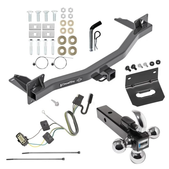 For 2018-2023 Chevrolet Traverse Trailer Hitch Tow PKG w/ 4-Flat Wiring Harness + Triple Ball Ball Mount 1-7/8" & 2" & 2-5/16" Trailer Balls w/ Tow Hook + Pin/Clip + Wiring Bracket By Draw-Tite